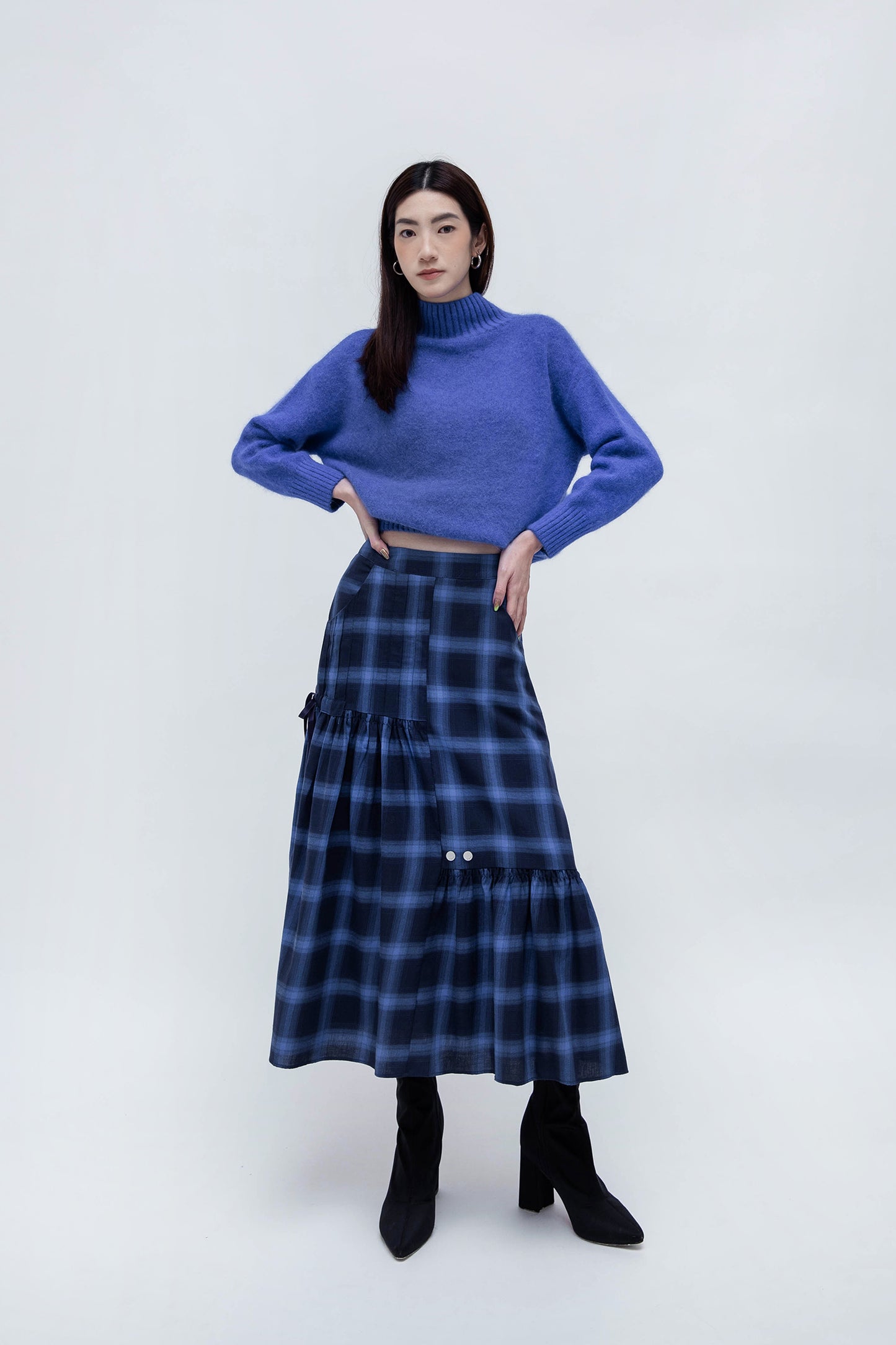 MAEVE MIDI SKIRT (BLUE CHECKERED)