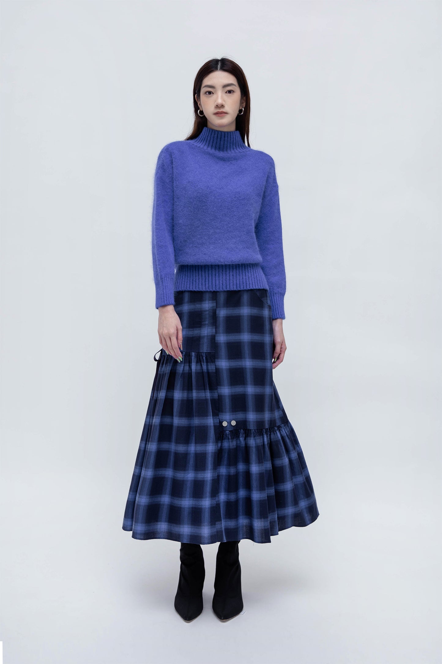 MAEVE MIDI SKIRT (BLUE CHECKERED)