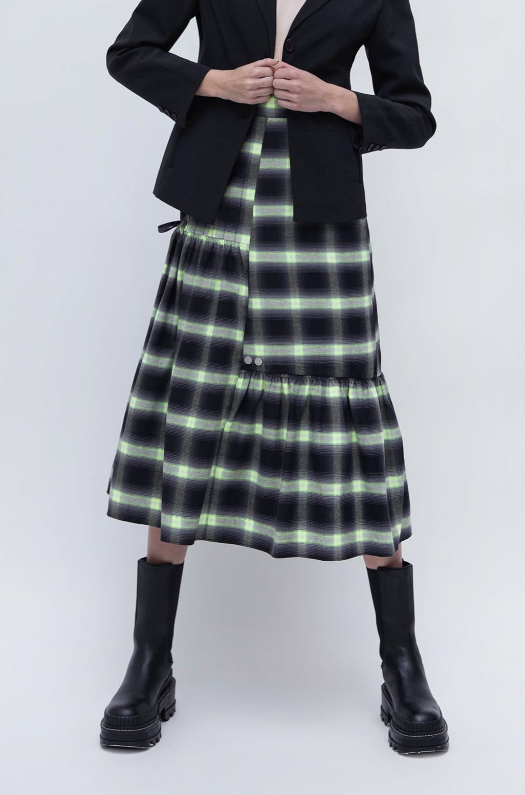 MAEVE MIDI SKIRT (NEON CHECKERED)