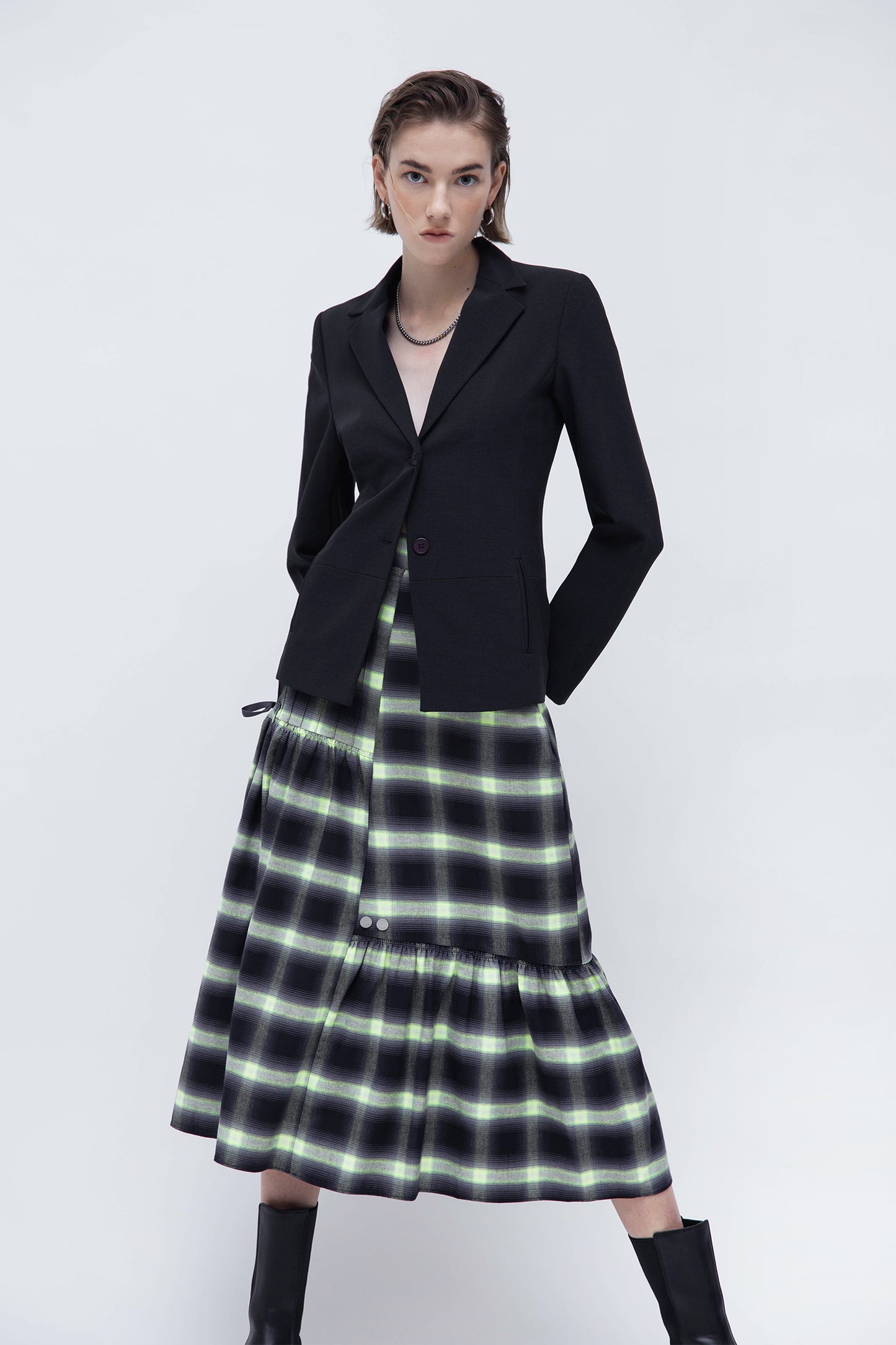 MAEVE MIDI SKIRT (NEON CHECKERED)