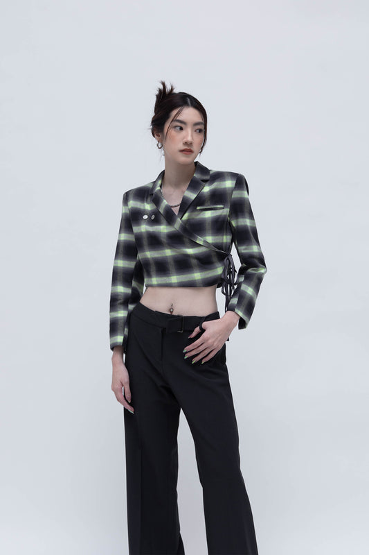 NALA CROP BLAZER (LIME CHECKERED)