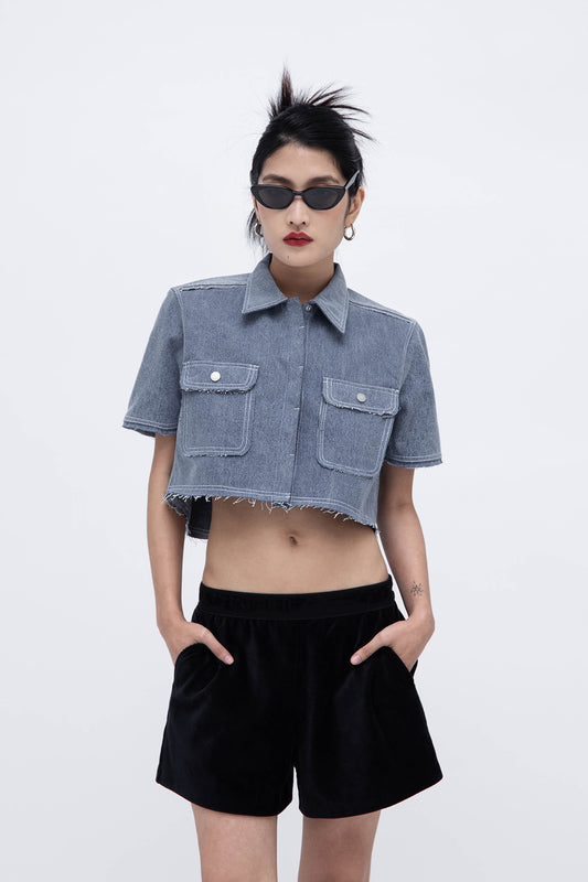 DENIM CROP SHIRT (BLUE)