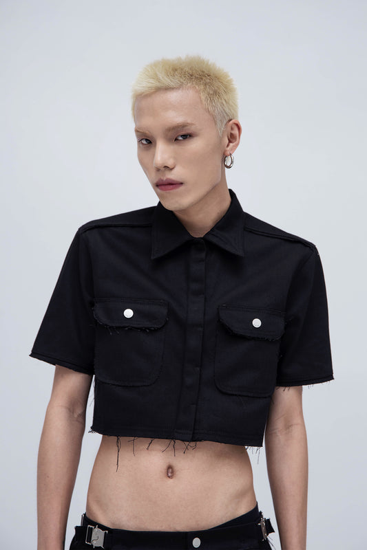 DENIM CROP SHIRT (BLACK)