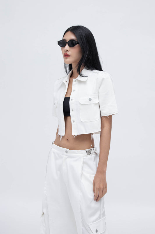 DENIM CROP SHIRT (WHITE)